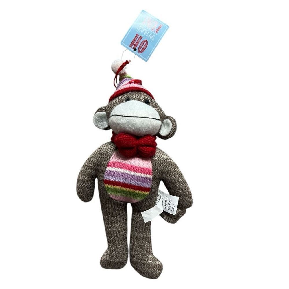 NWT St Nicholas Square Vintage 9” Sock Monkey Santa Christmas Tree Ornament